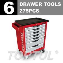 W/7-Drawer Tool Trolley - 275PCS 6 Drawer Mechanical Tool Set  0