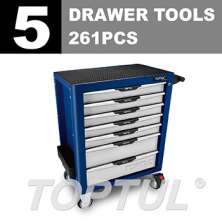 W/7-Drawer Tool Trolley - 261PCS 5 DRAWER  Mechanical Tool Set 