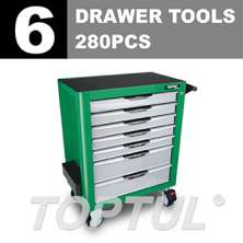 W/7-Drawer Tool Trolley - 280PCS 6 DRAWER Mechanical Tool Set 