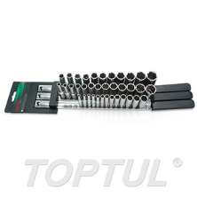 SIZE(mm) 37PCS -1/4",3/8"&1/2" DR. 6PT Deep Socket Rail Set